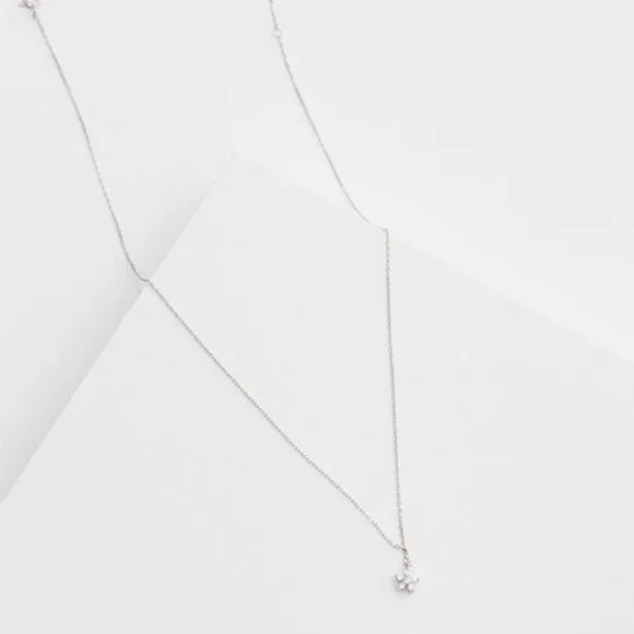 14K Sterling Silver Dainty Flower Rhinestone Sparkling Necklace