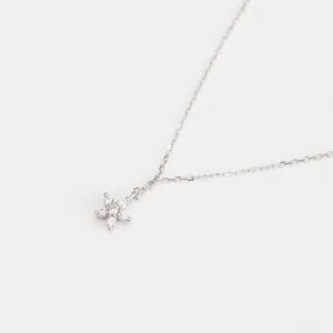 14K Sterling Silver Dainty Flower Rhinestone Sparkling Necklace