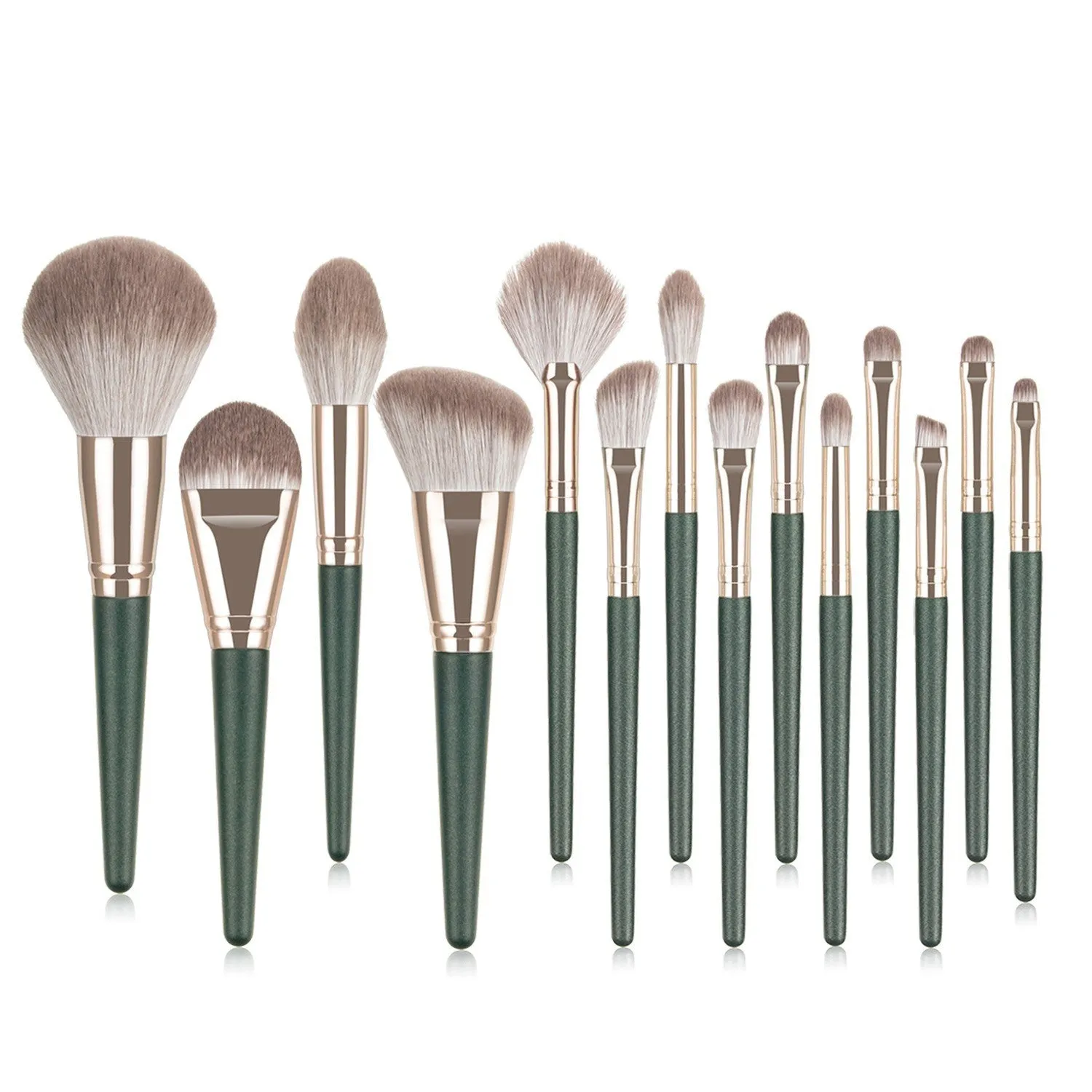 15-piece beauty make-up brush set with storage bag - dark green