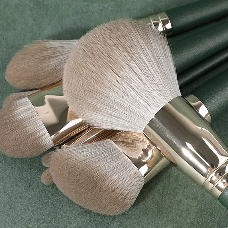 15-piece beauty make-up brush set with storage bag - dark green