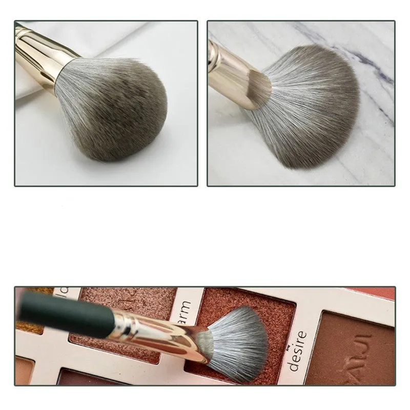 15-piece beauty make-up brush set with storage bag - dark green
