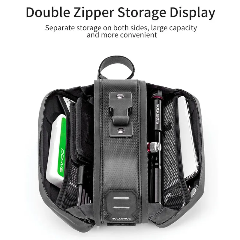 1.7L Bicycle Bag Waterproof Rear Large Capatity Quick Release Seatpost Shockproof Double Zipper Rear