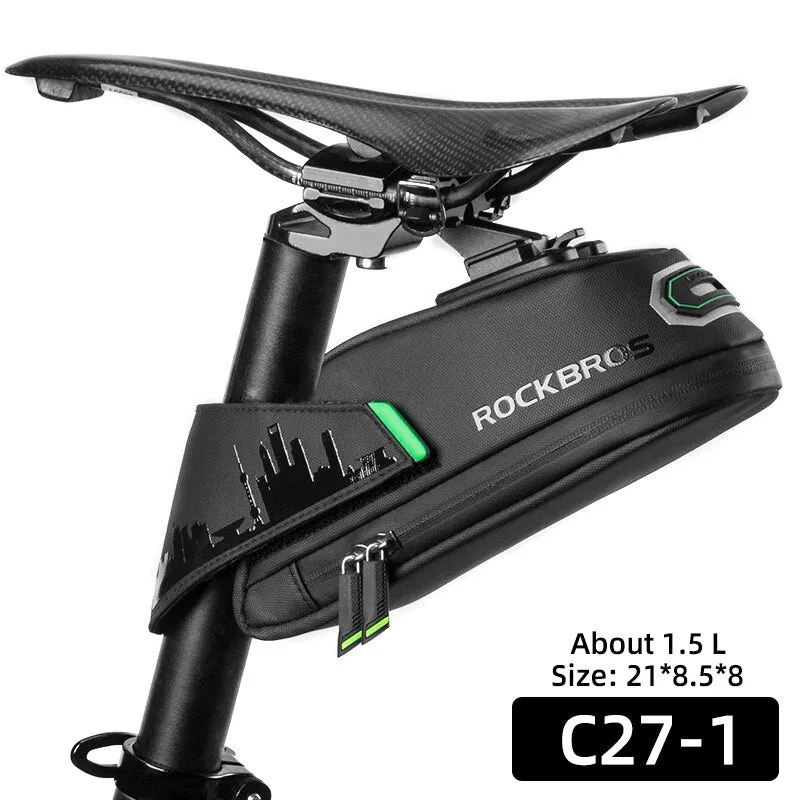 1.7L Bicycle Bag Waterproof Rear Large Capatity Quick Release Seatpost Shockproof Double Zipper Rear