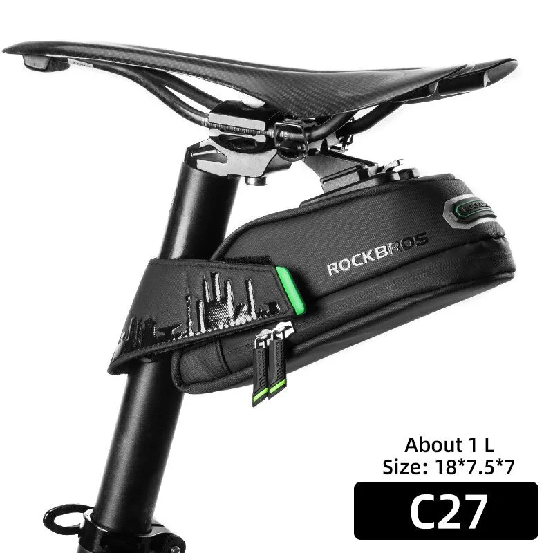 1.7L Bicycle Bag Waterproof Rear Large Capatity Quick Release Seatpost Shockproof Double Zipper Rear