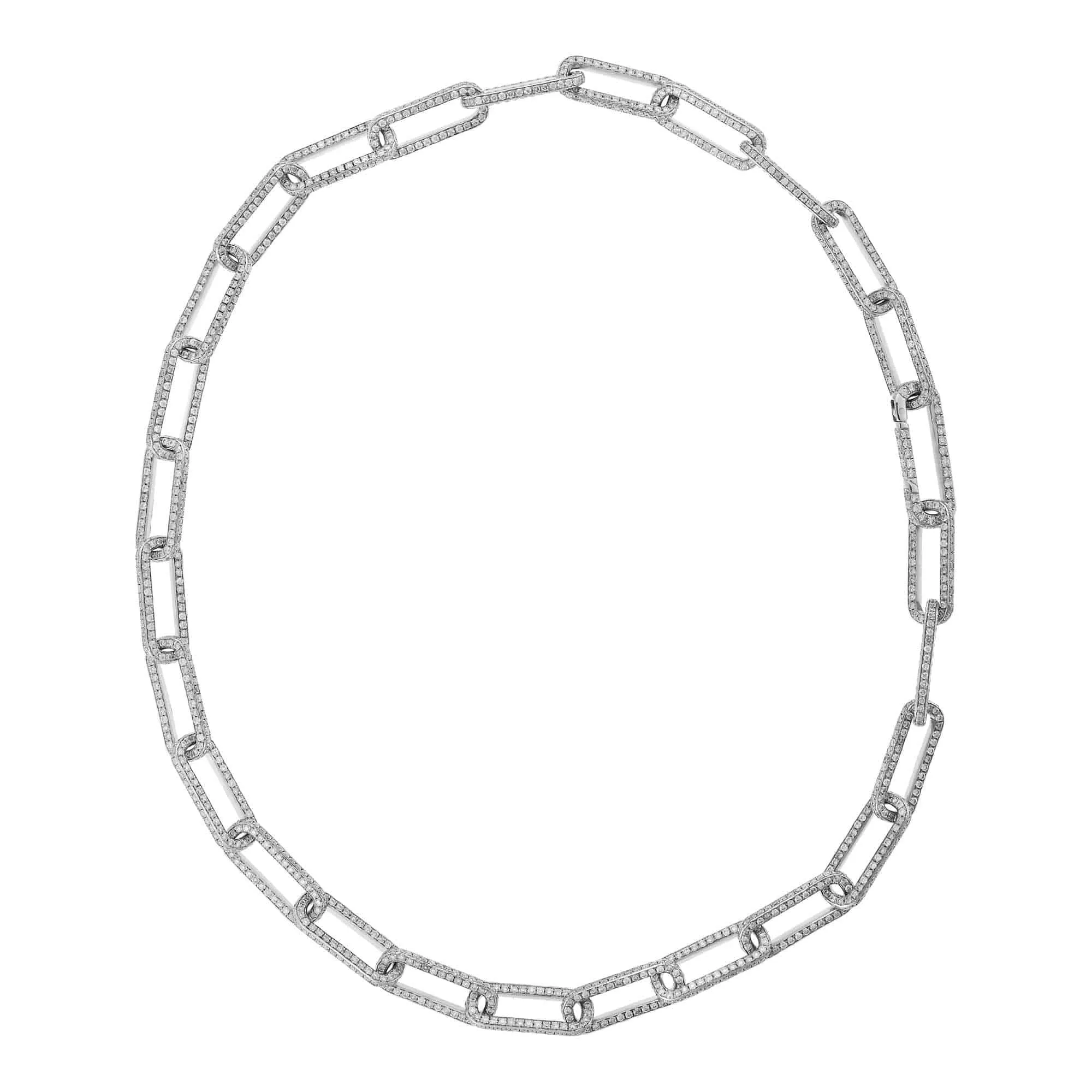 18k Seamless Oblong Pave Diamond Link Necklace