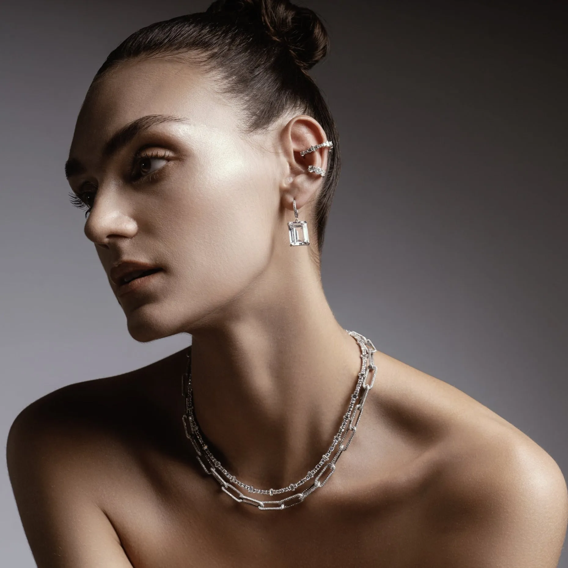 18k Seamless Oblong Pave Diamond Link Necklace