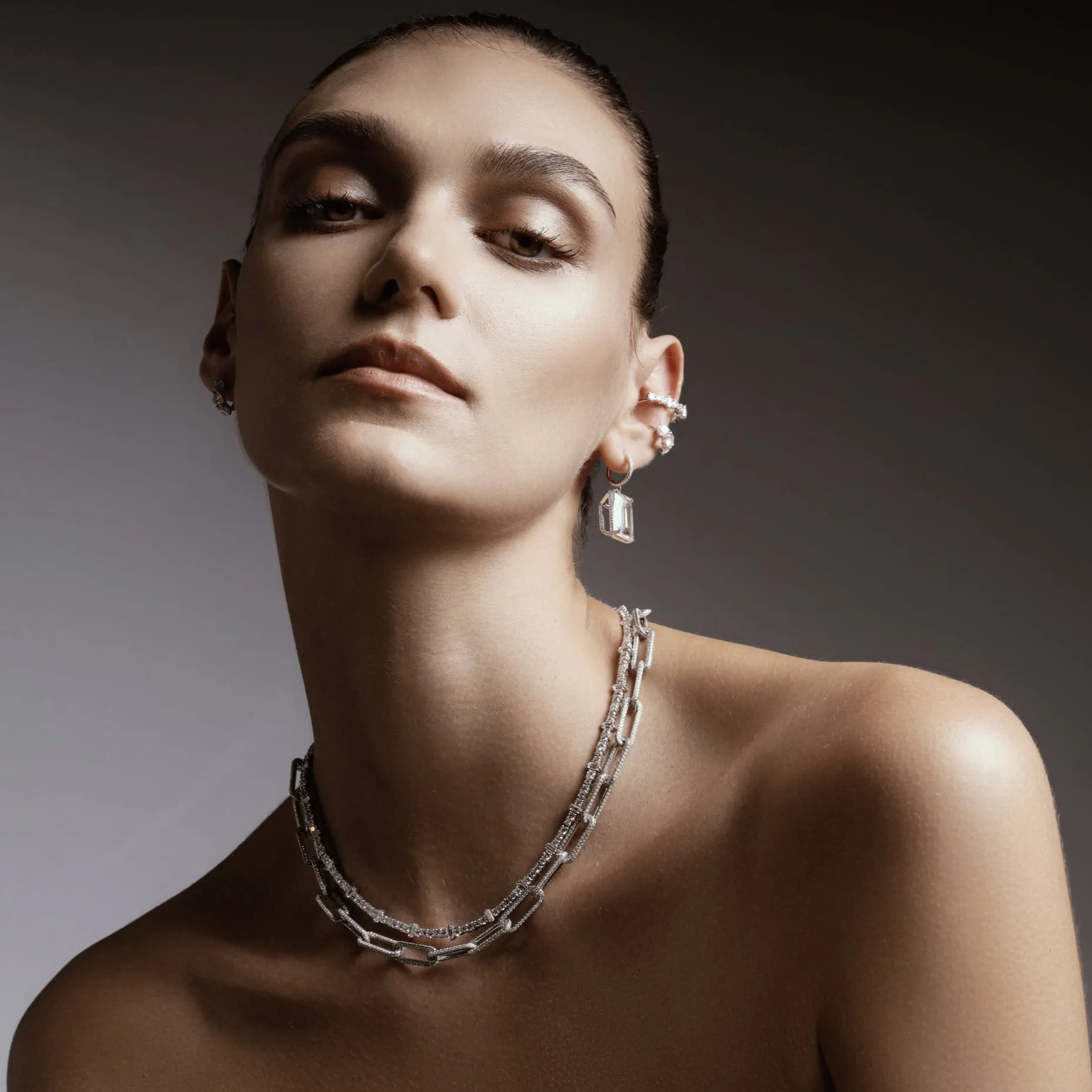 18k Seamless Oblong Pave Diamond Link Necklace