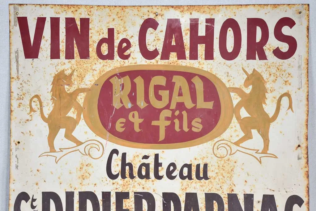 1970's hand painted sign - Vin de Cahors 26½" x 28"