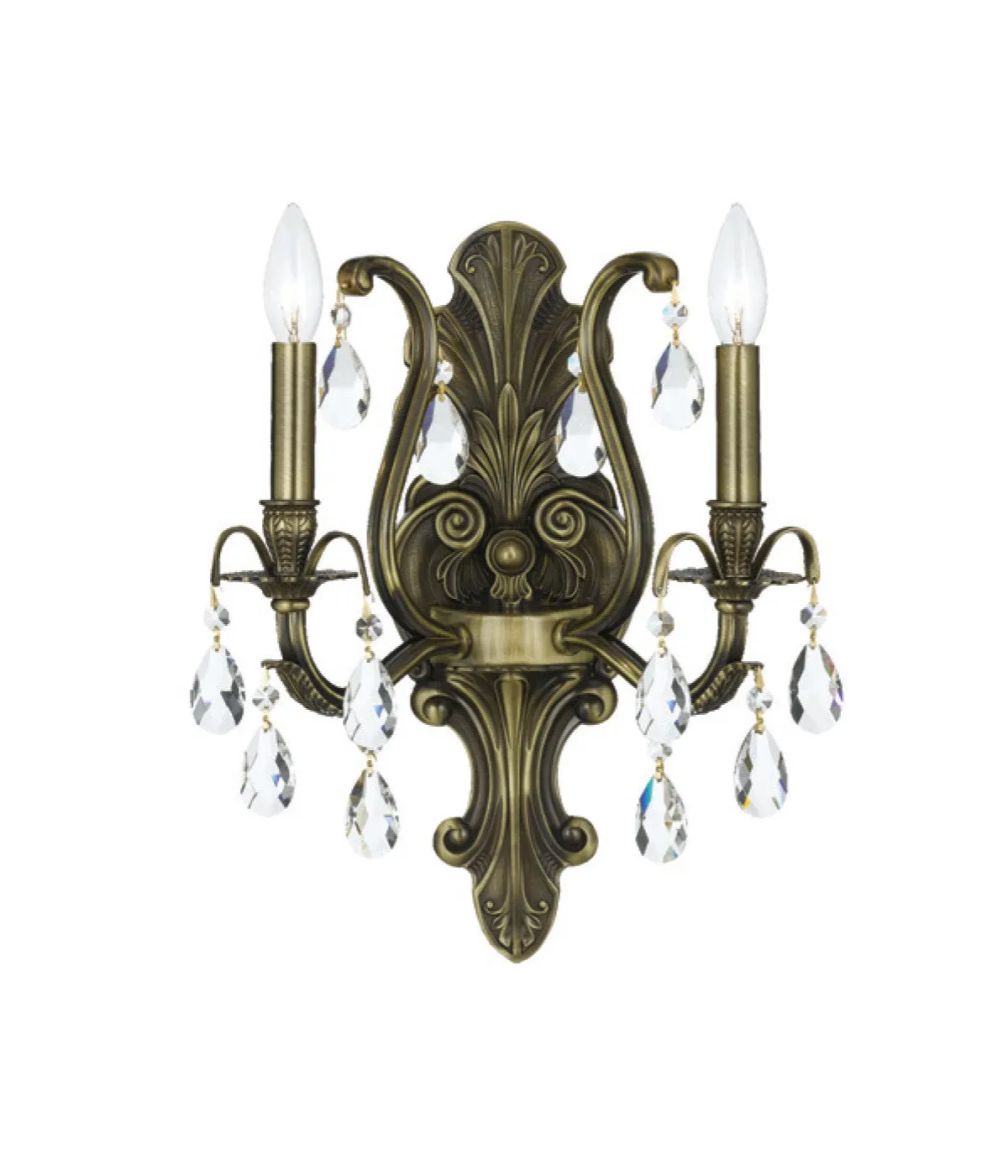 2 Light Antique Brass Crystal Sconce Draped In Clear Spectra Crystal - C193-5563-AB-CL-SAQ