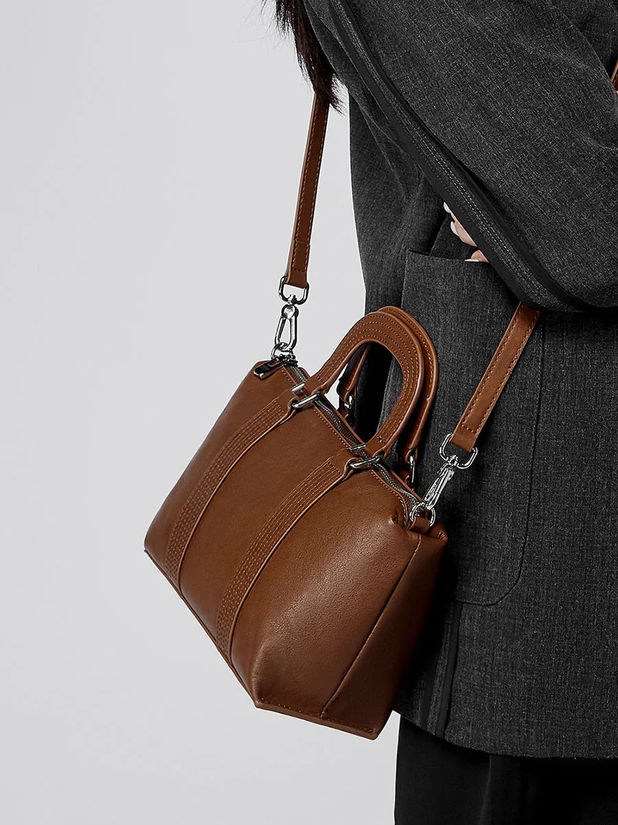 23CM spliced vegetable tanned leather hand pillow crossbody bag 2921 brown