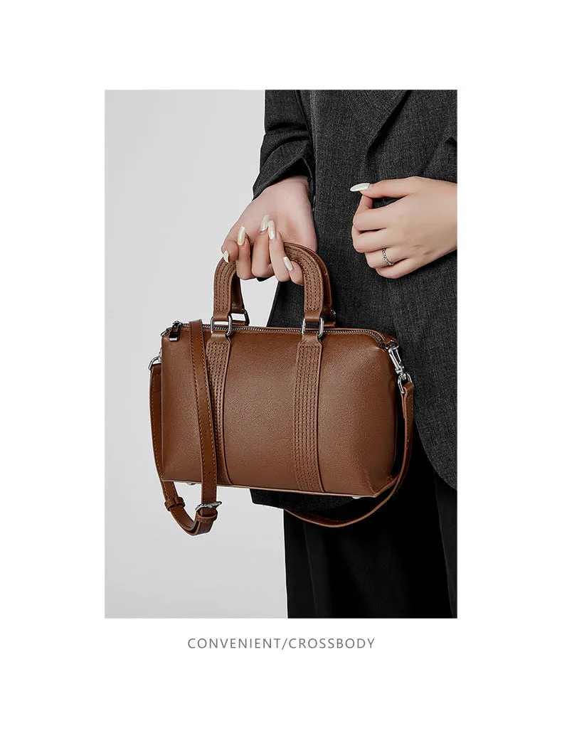 23CM spliced vegetable tanned leather hand pillow crossbody bag 2921 brown
