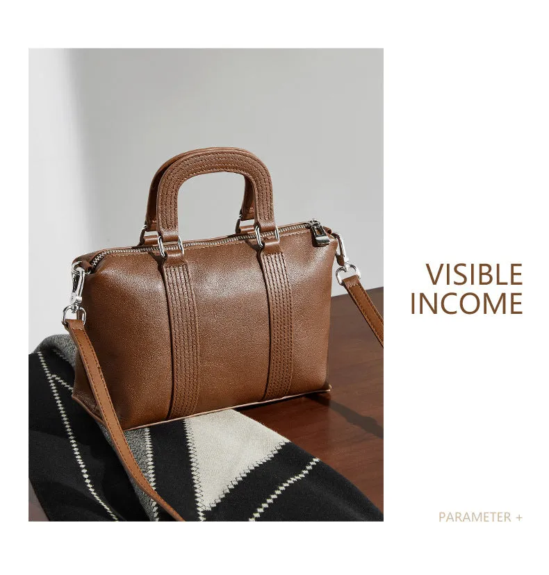 23CM spliced vegetable tanned leather hand pillow crossbody bag 2921 brown