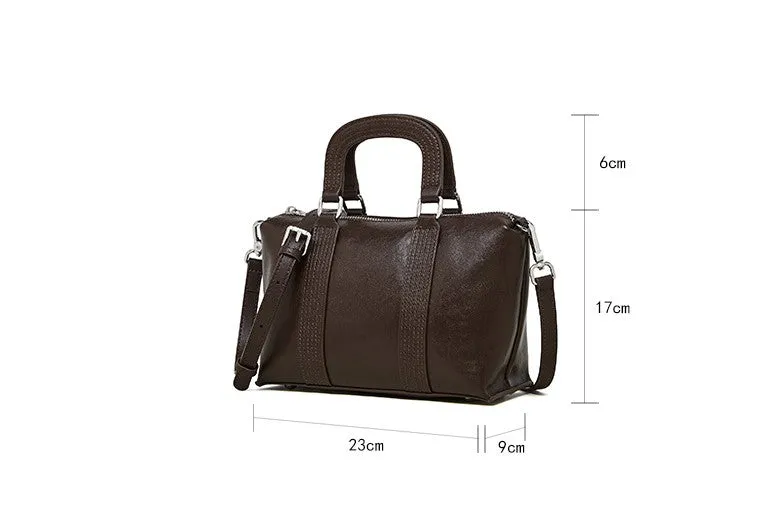23CM spliced vegetable tanned leather hand pillow crossbody bag 2921 brown