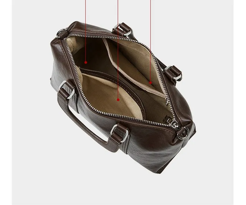 23CM spliced vegetable tanned leather hand pillow crossbody bag 2921 brown
