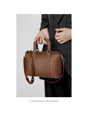 23CM spliced vegetable tanned leather hand pillow crossbody bag 2921 brown