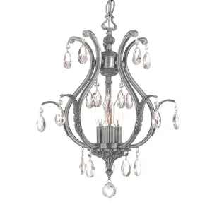 3 Light Pewter Crystal Mini Chandelier Draped In Clear Swarovski Strass Crystal - C193-5560-PW-CL-S