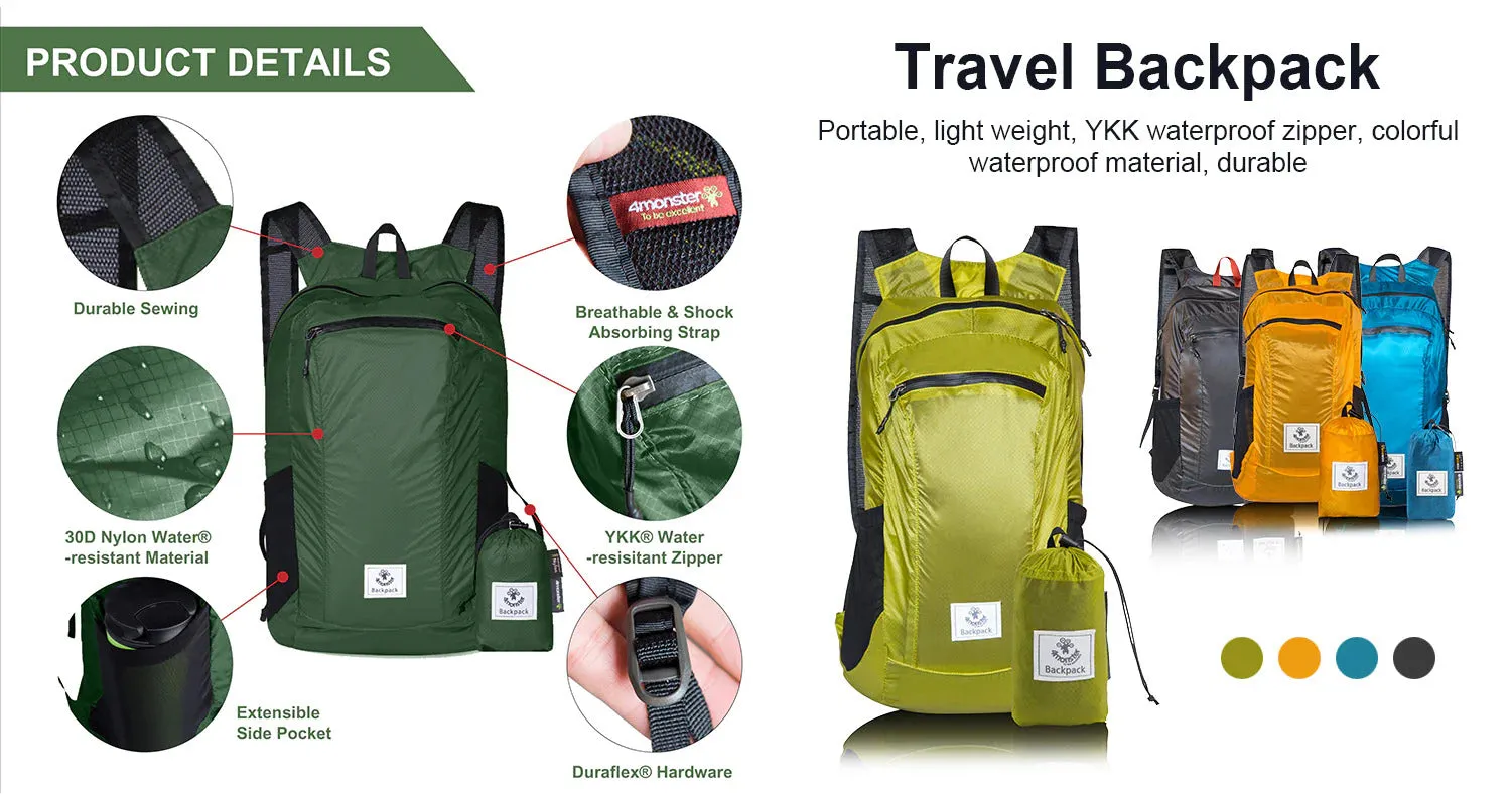 4Monster Lightweight Foldable Backpack | Hiking, Travel & Outdoor