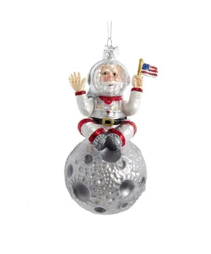 5." Astronaut Santa Sitting on the Moon Glass Christmas Ornament