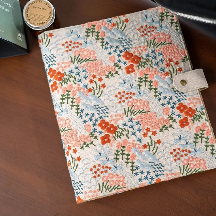 A4 Fabric Document Binder Embroidered File Organizer Pocket Photo Album 5x7  Fresh Pregnancy Test Booklet Loose-leaf Paperwork Storage Book