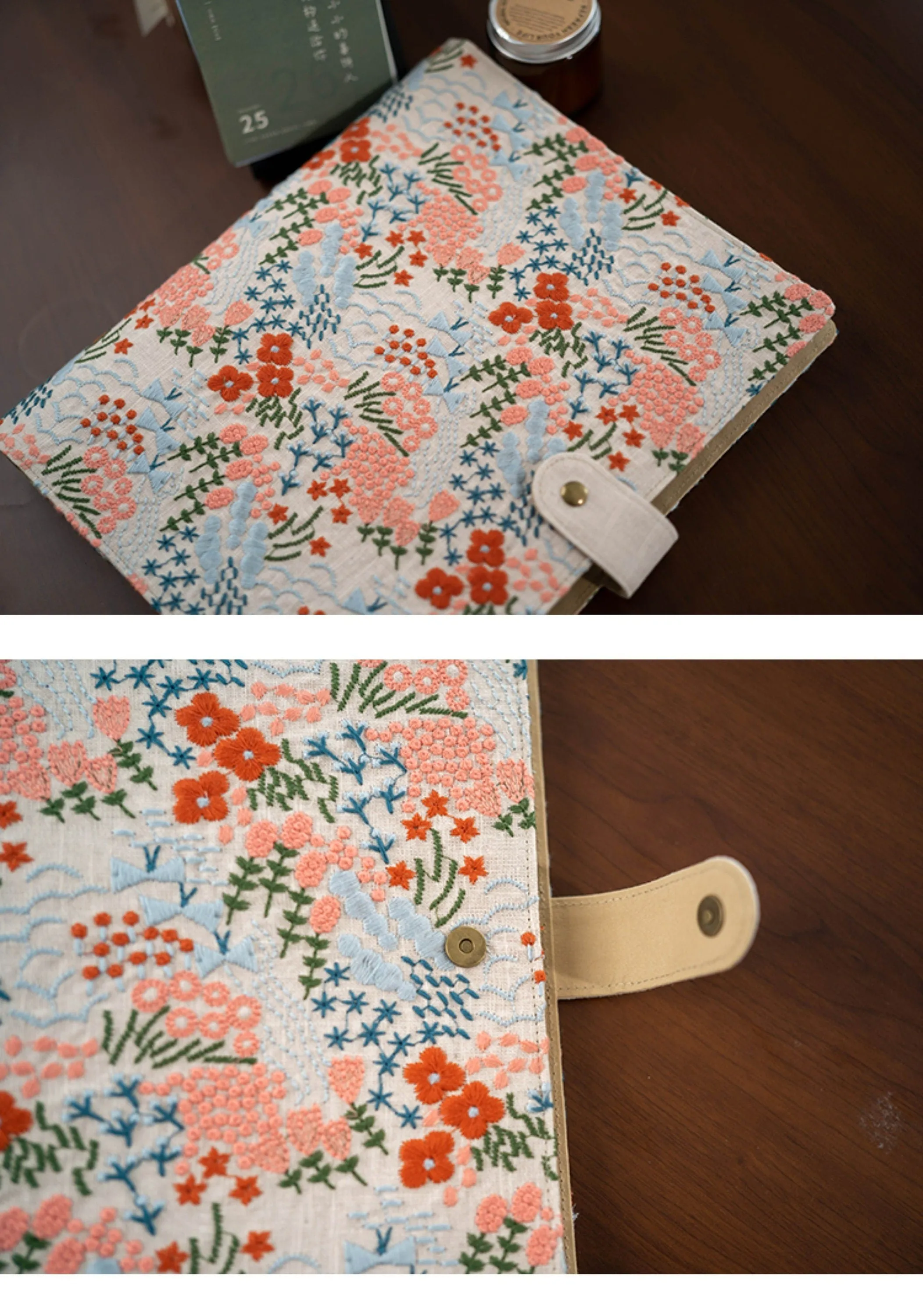 A4 Fabric Document Binder Embroidered File Organizer Pocket Photo Album 5x7  Fresh Pregnancy Test Booklet Loose-leaf Paperwork Storage Book