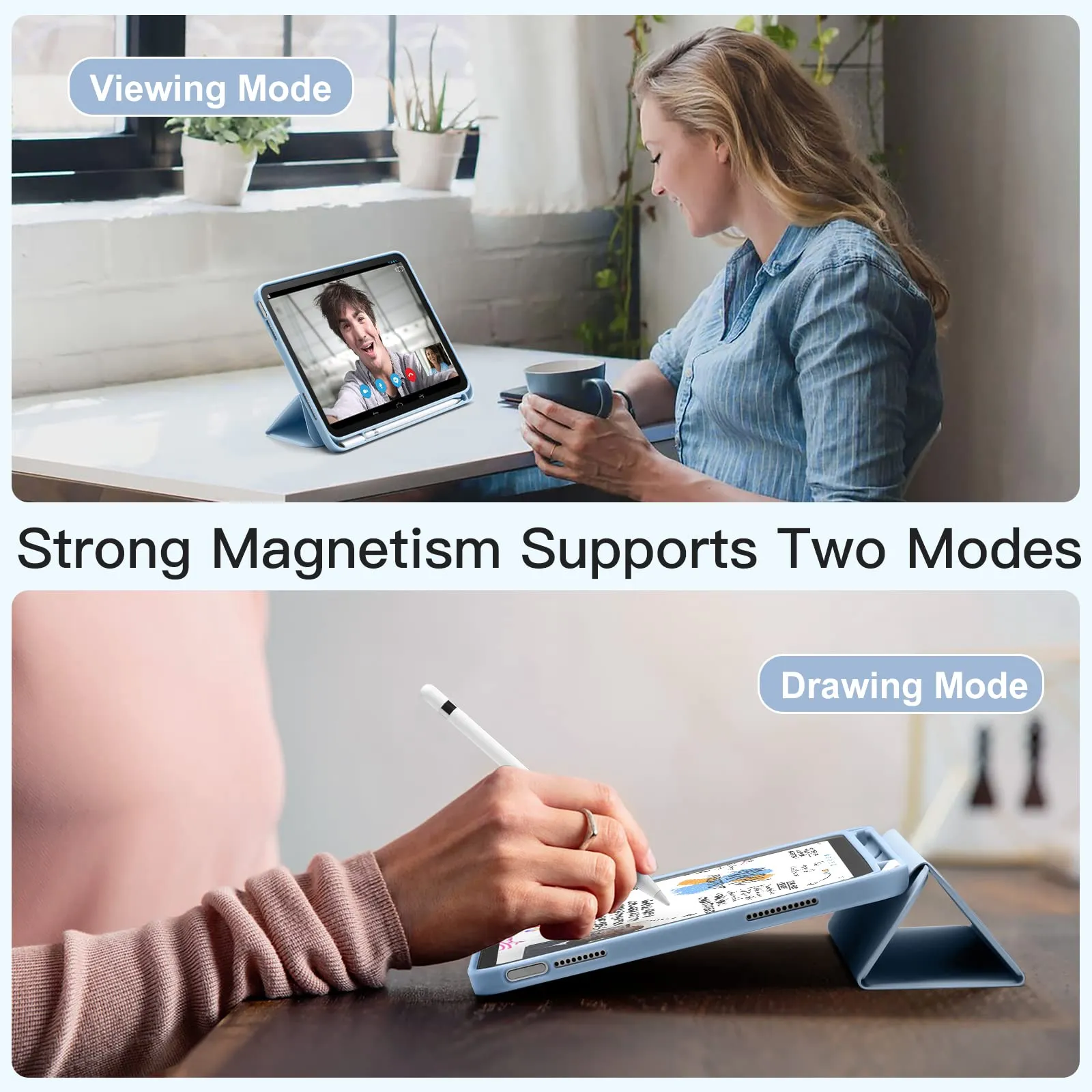 Akkerds Compatible with iPad 10th Generation Case 10.9 Inch 2022 with Pencil Holder, Slim Trifold Stand Protective Cover with Soft TPU Back, Auto Sleep/Wake, Sky Blue