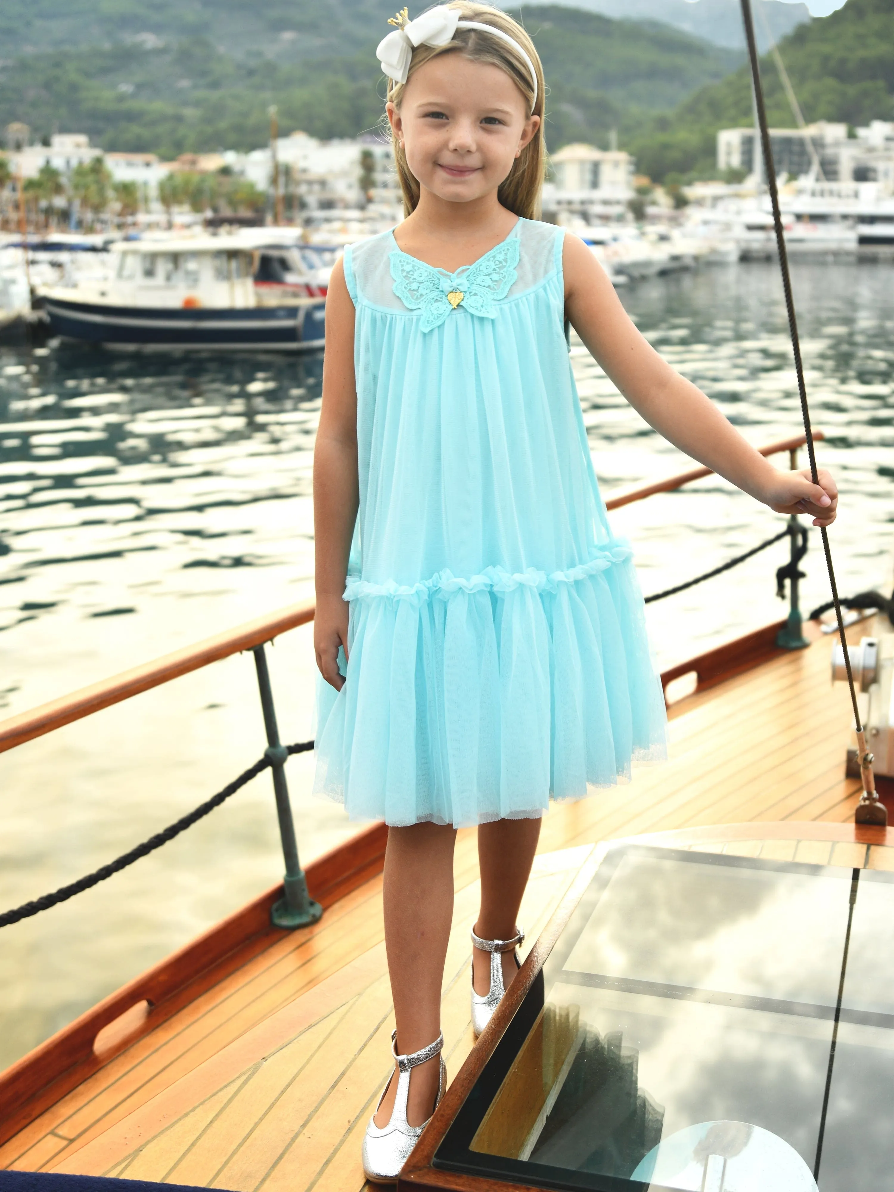Angels Face Girls Caria Sleeveless Butterfly Dress in Blue