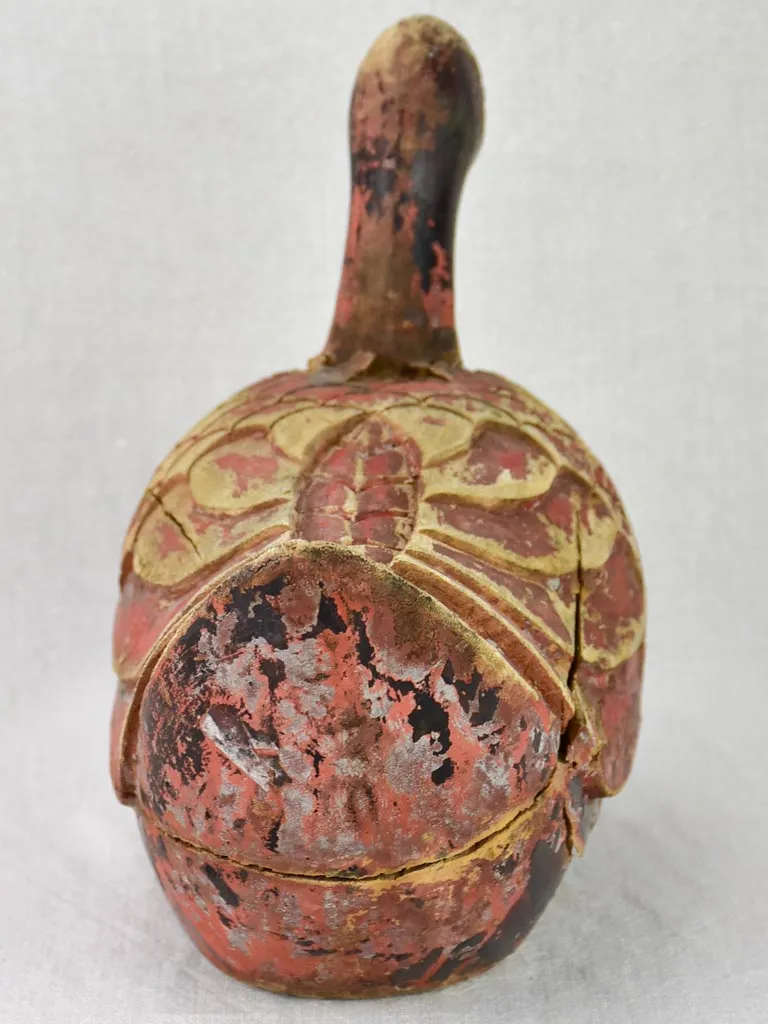 Antique French carved wooden sculpture of a duck with red patina - 1930's