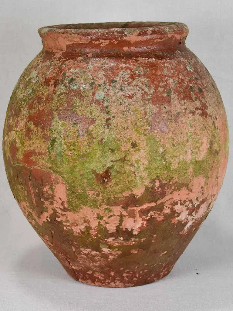 Antique French clay pot with timeworn patina 17"