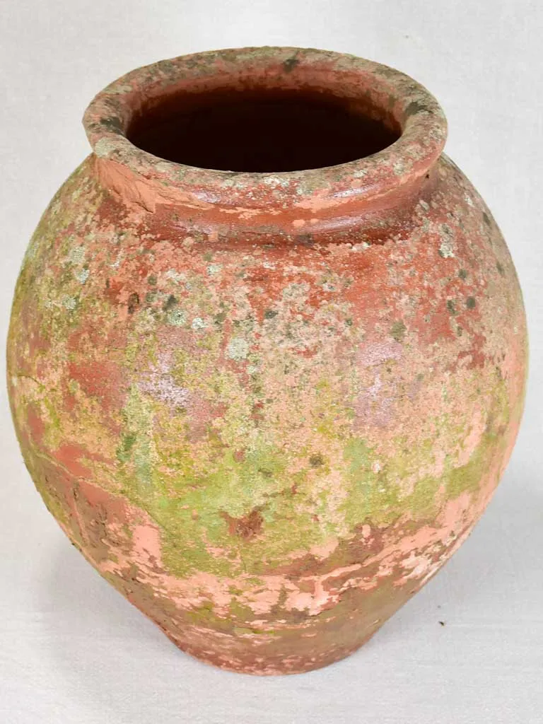 Antique French clay pot with timeworn patina 17"