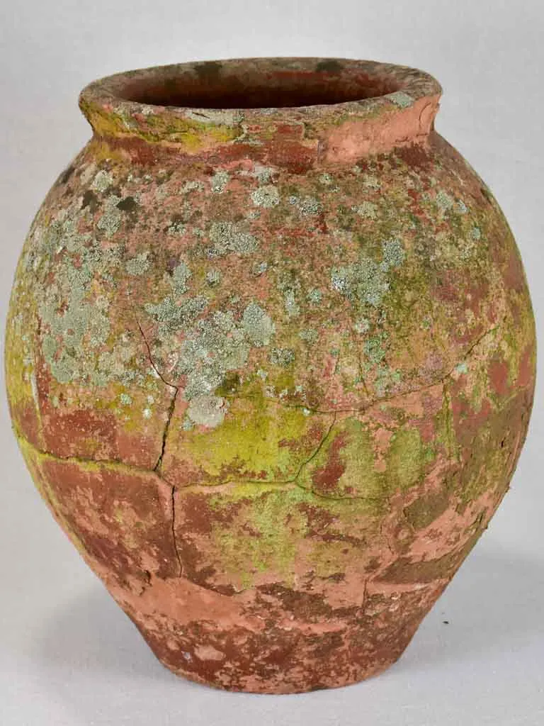 Antique French clay pot with timeworn patina 17"
