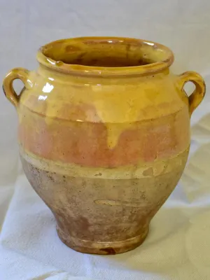 Antique French confit pot with blush apricot glaze  8¼"