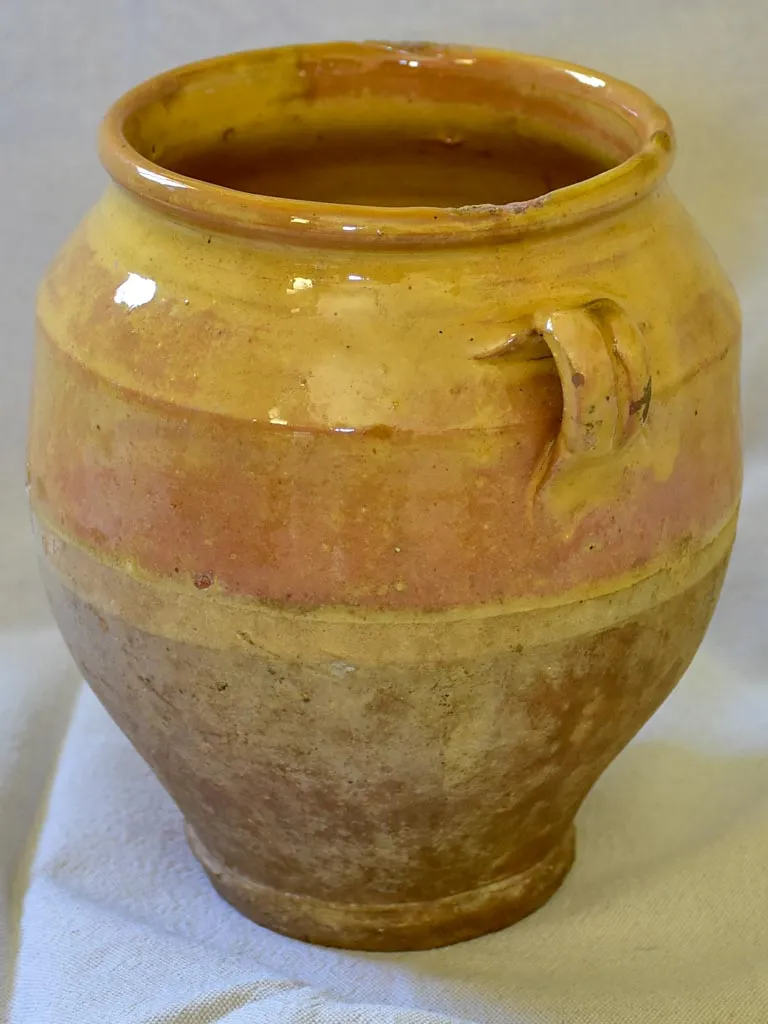 Antique French confit pot with blush apricot glaze  8¼"