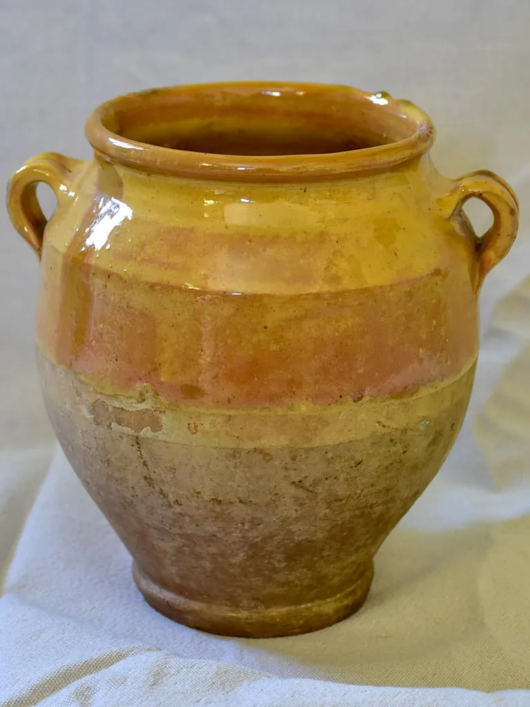 Antique French confit pot with blush apricot glaze  8¼"