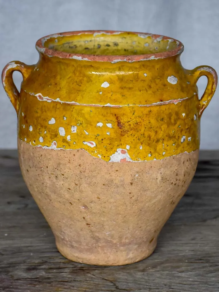 Antique French confit pot with orange glaze 8¼"