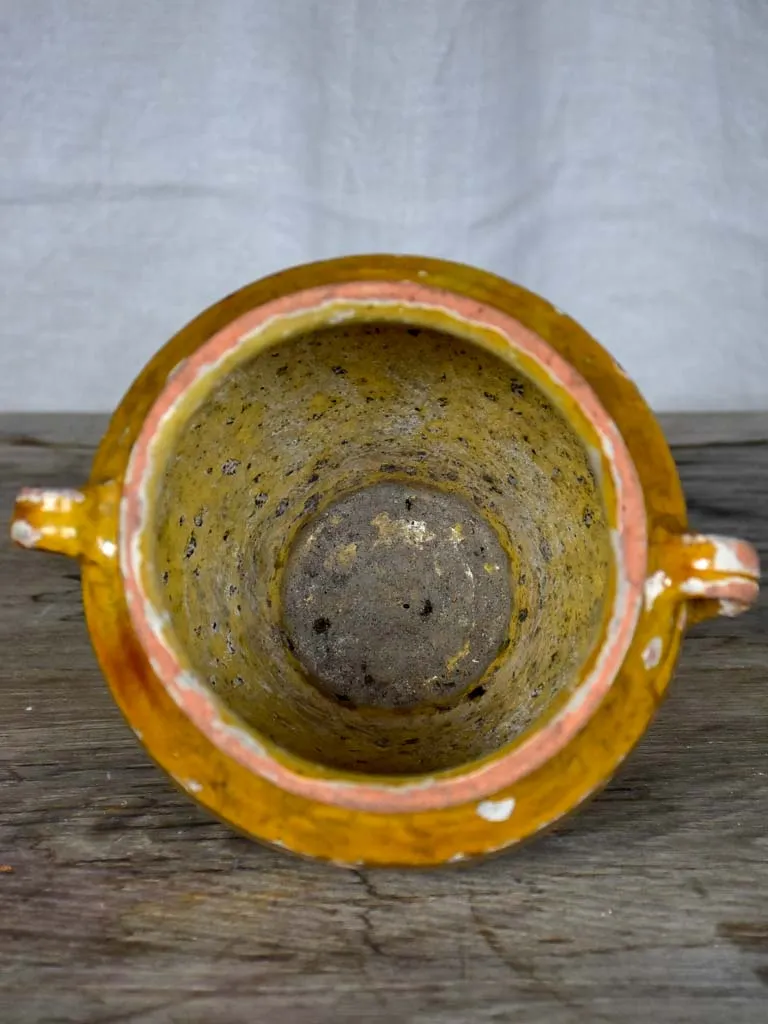 Antique French confit pot with orange glaze 8¼"