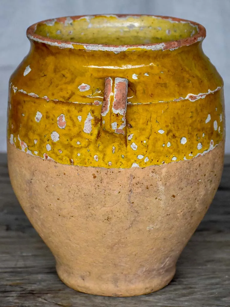 Antique French confit pot with orange glaze 8¼"
