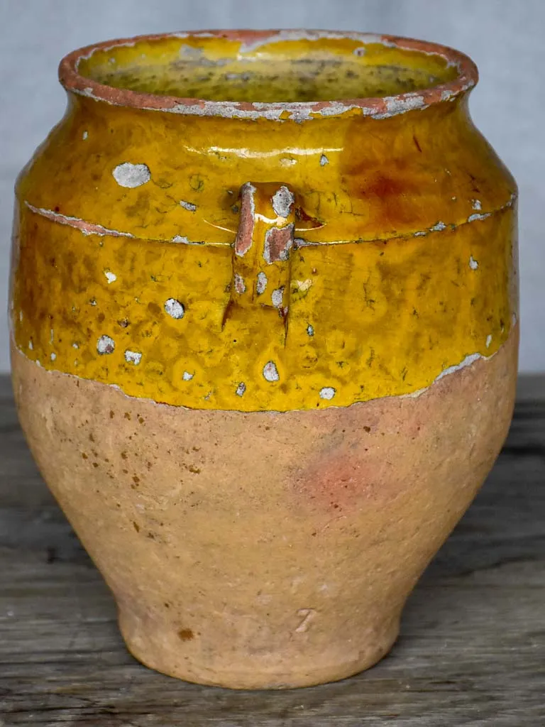 Antique French confit pot with orange glaze 8¼"