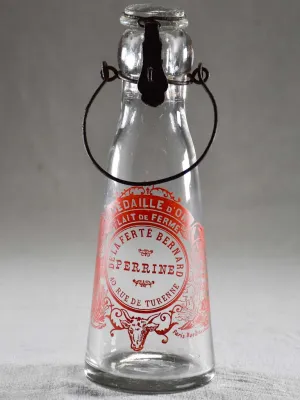 Antique French milk bottle with red transfer label 9¾"