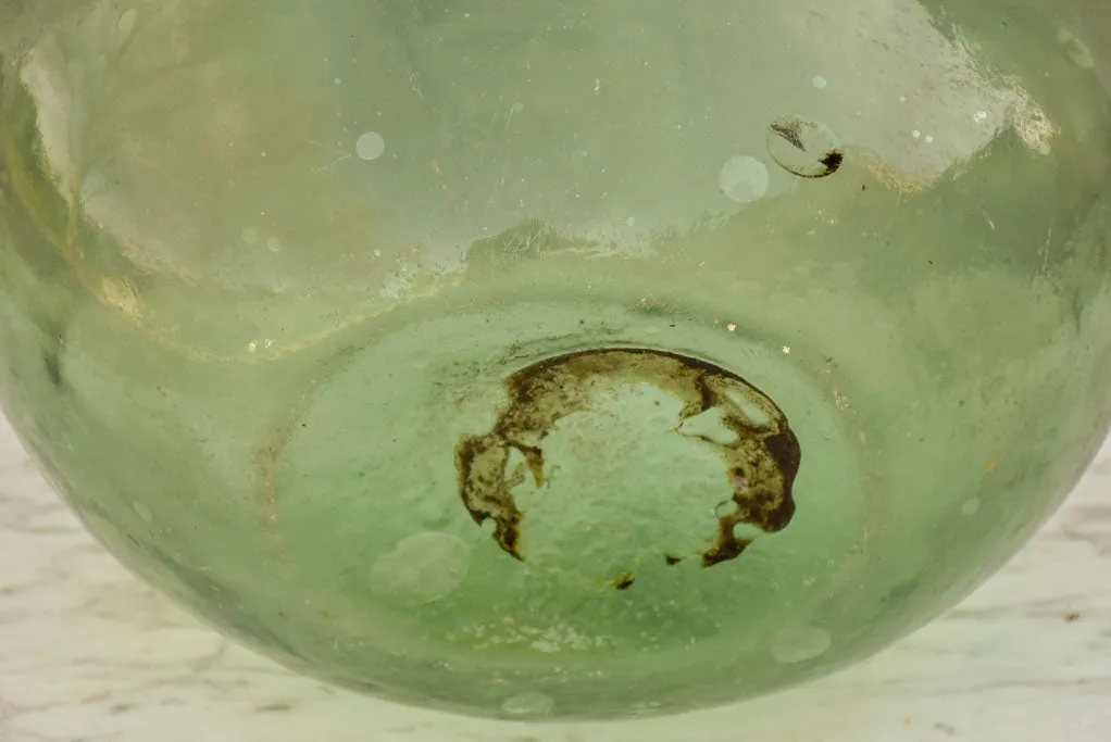 Antique French oval demijohn bottle 1/2 - blue / green