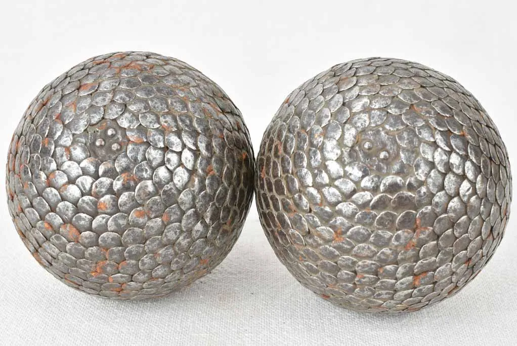 Antique French petanque balls with scale pattern 4"