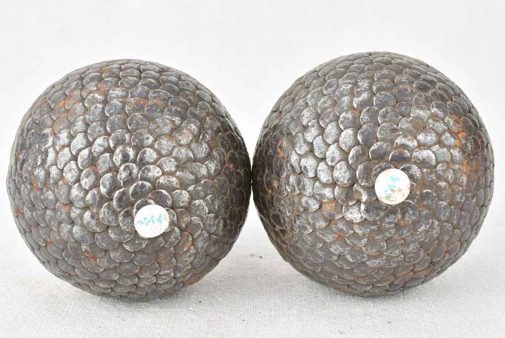Antique French petanque balls with scale pattern 4"