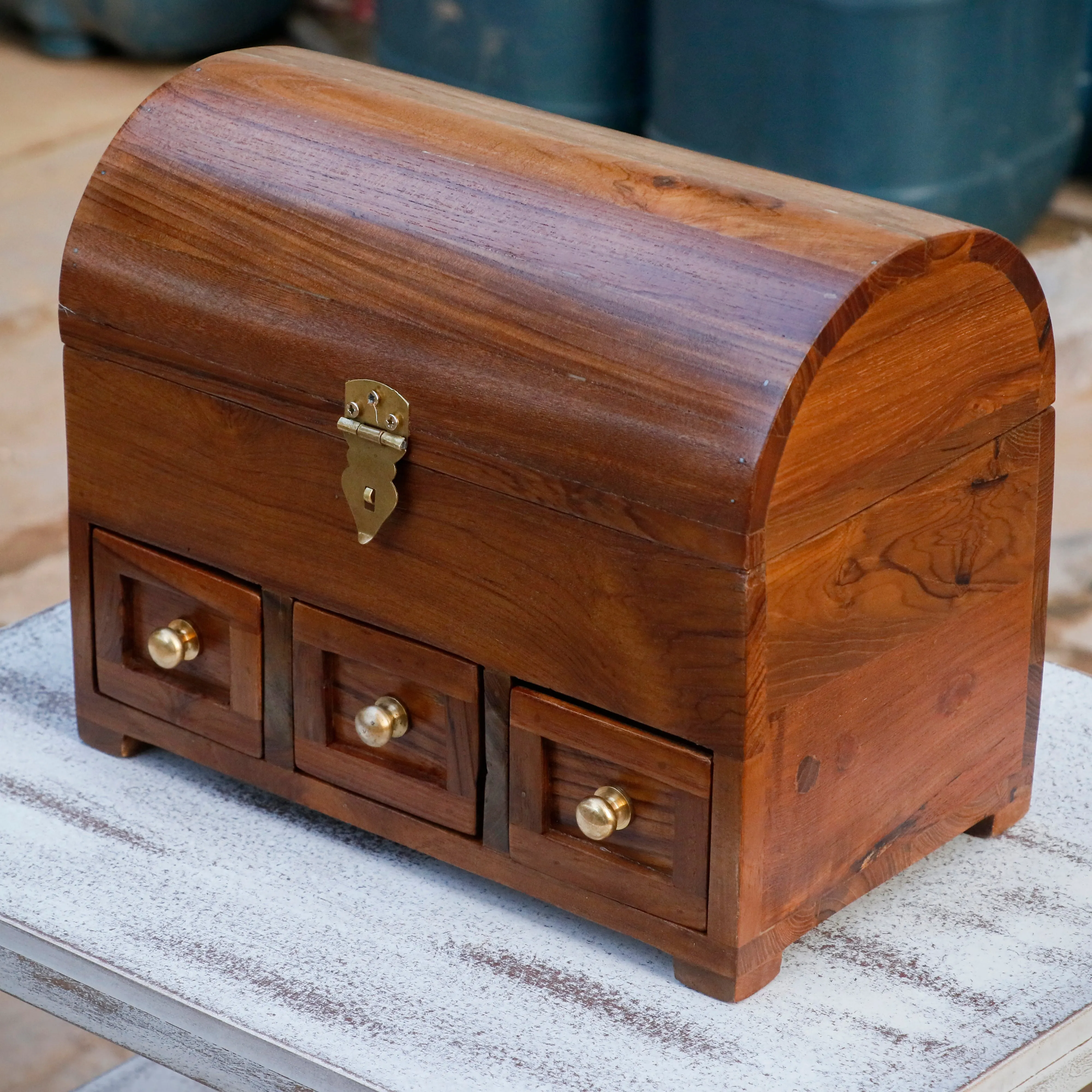 Antique Style Teak Wooden 3 Drawer Premium Handmade Jewelry Box