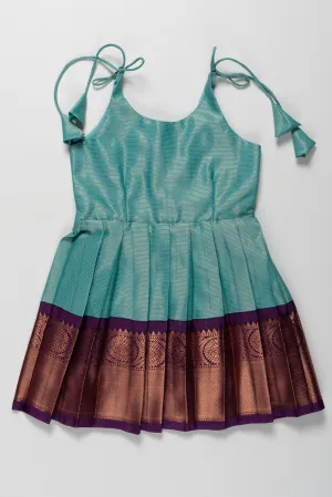 Aqua Silk Knot-Tie Frock for Choulam and Choroonu: Exquisite Craftsmanship with Elegant Contrasts
