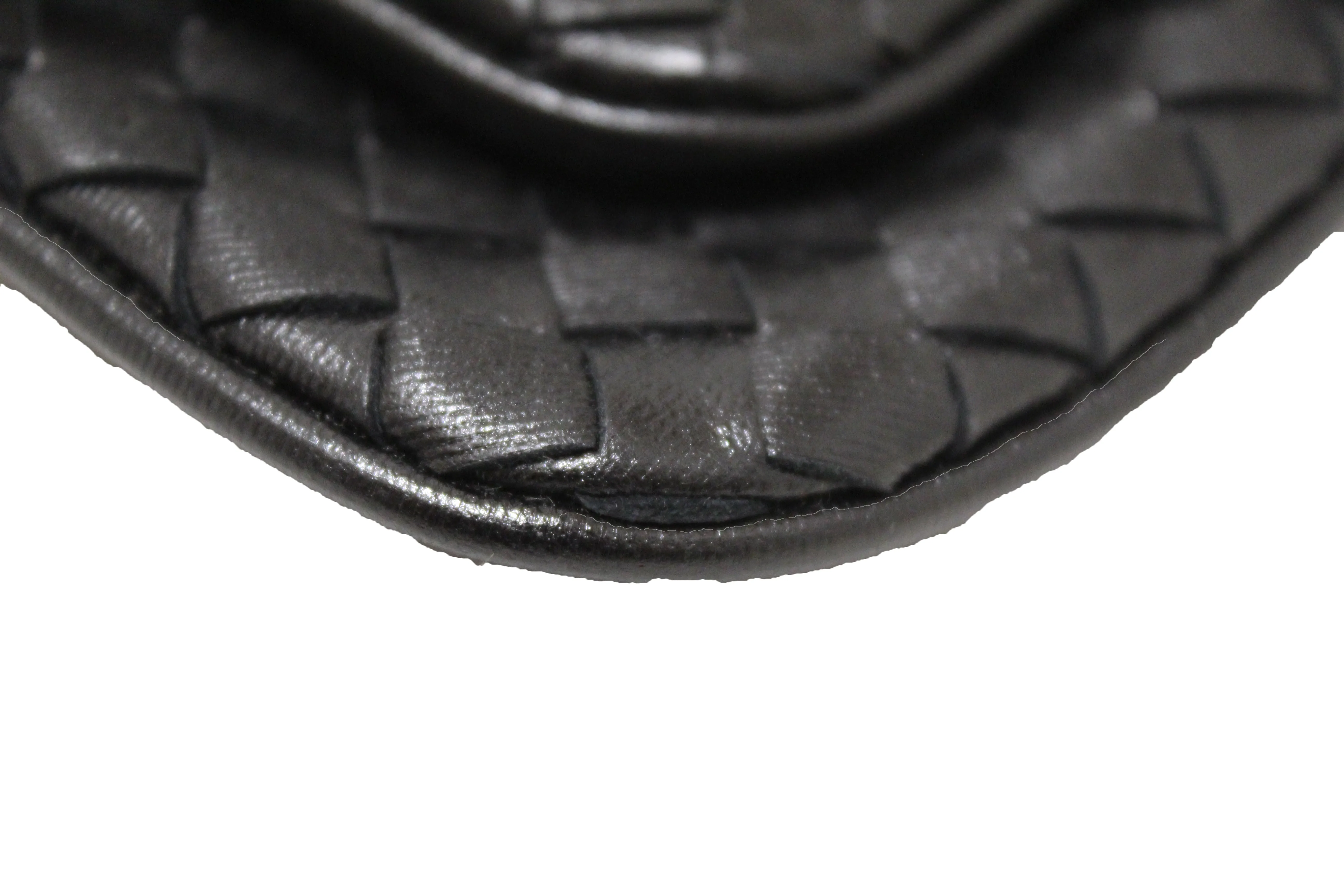 Authentic Bottega Veneta Black Intrecciato Leather Mini Flap Chain Crossbody Bag