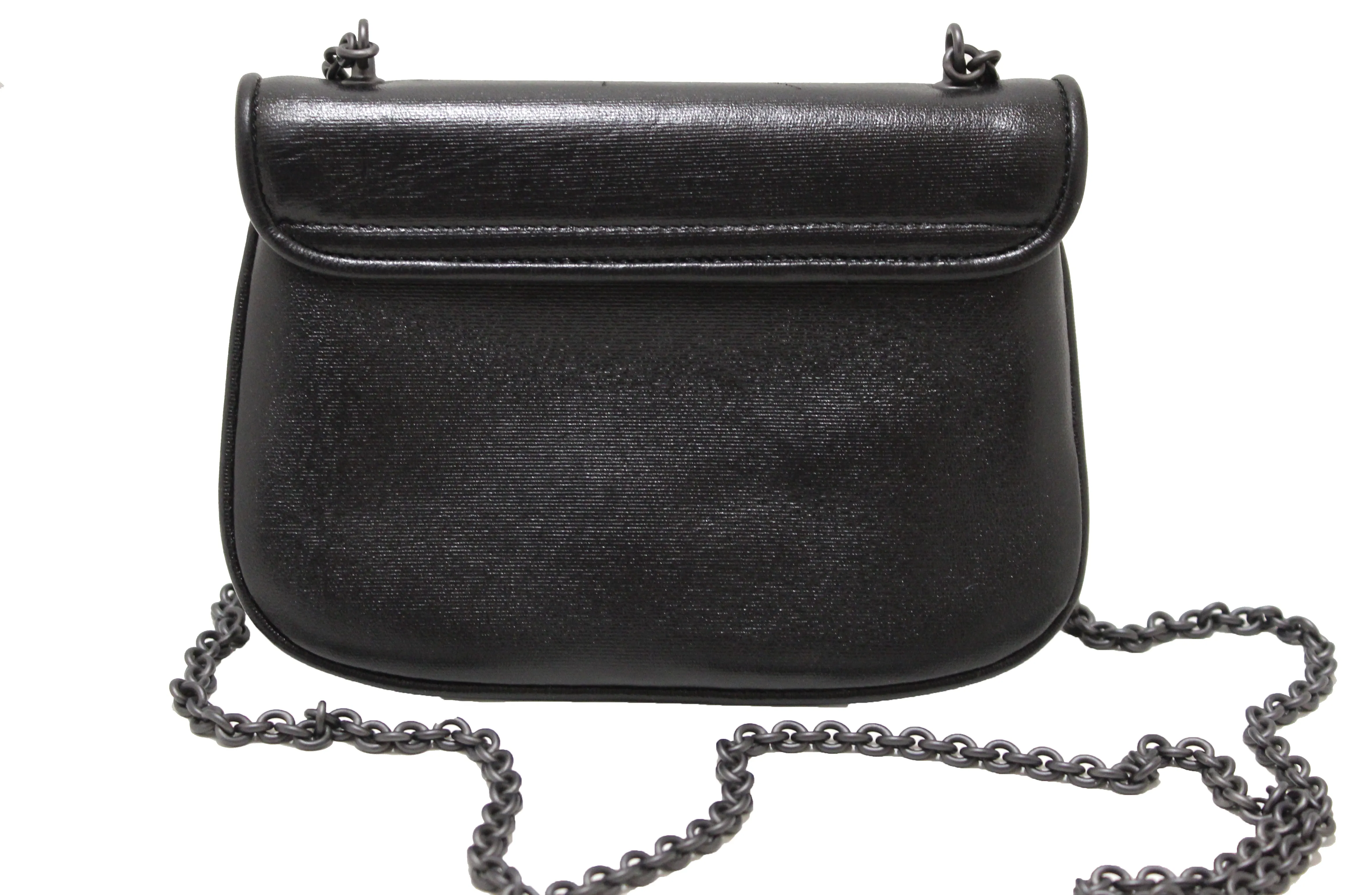 Authentic Bottega Veneta Black Intrecciato Leather Mini Flap Chain Crossbody Bag