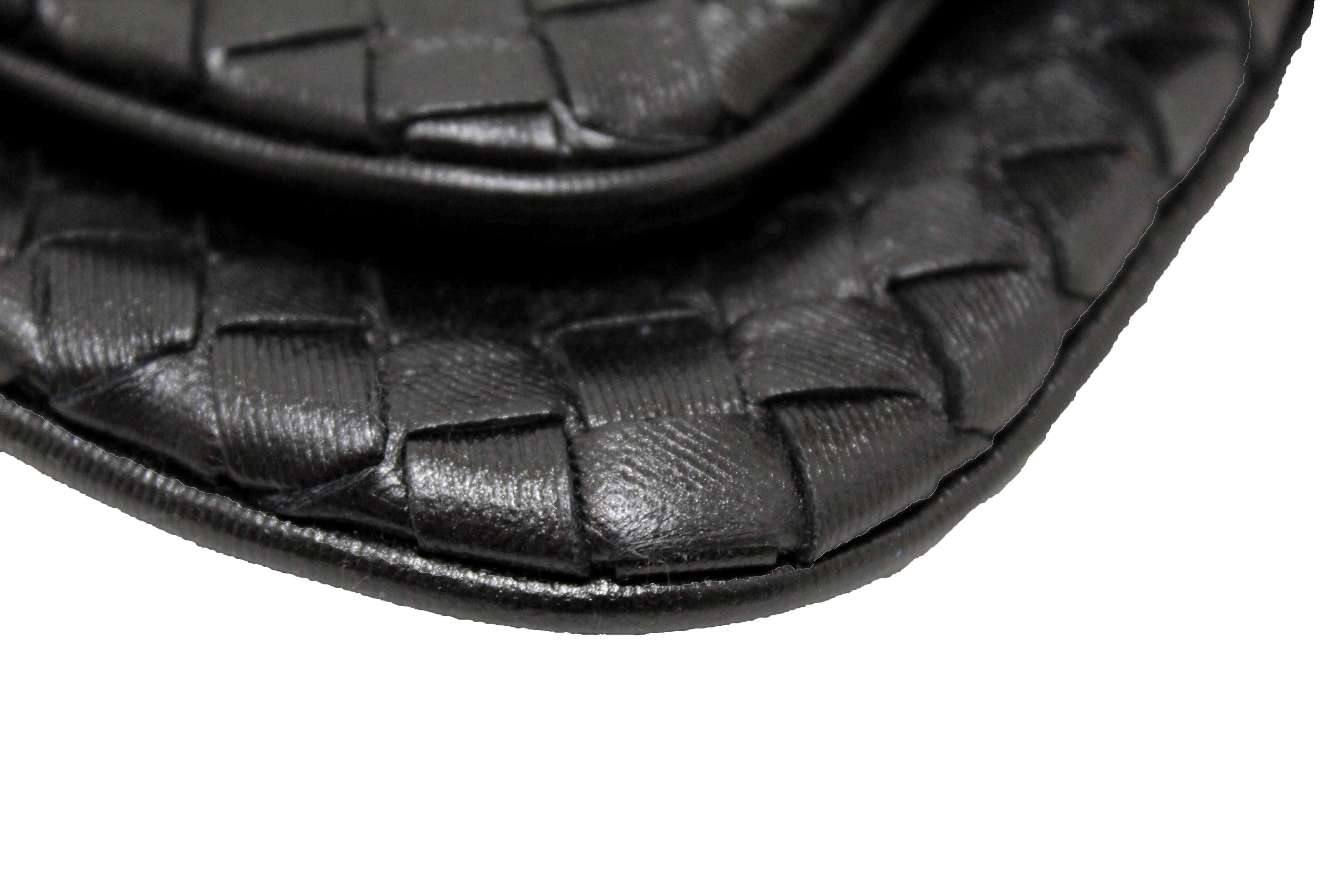 Authentic Bottega Veneta Black Intrecciato Leather Mini Flap Chain Crossbody Bag