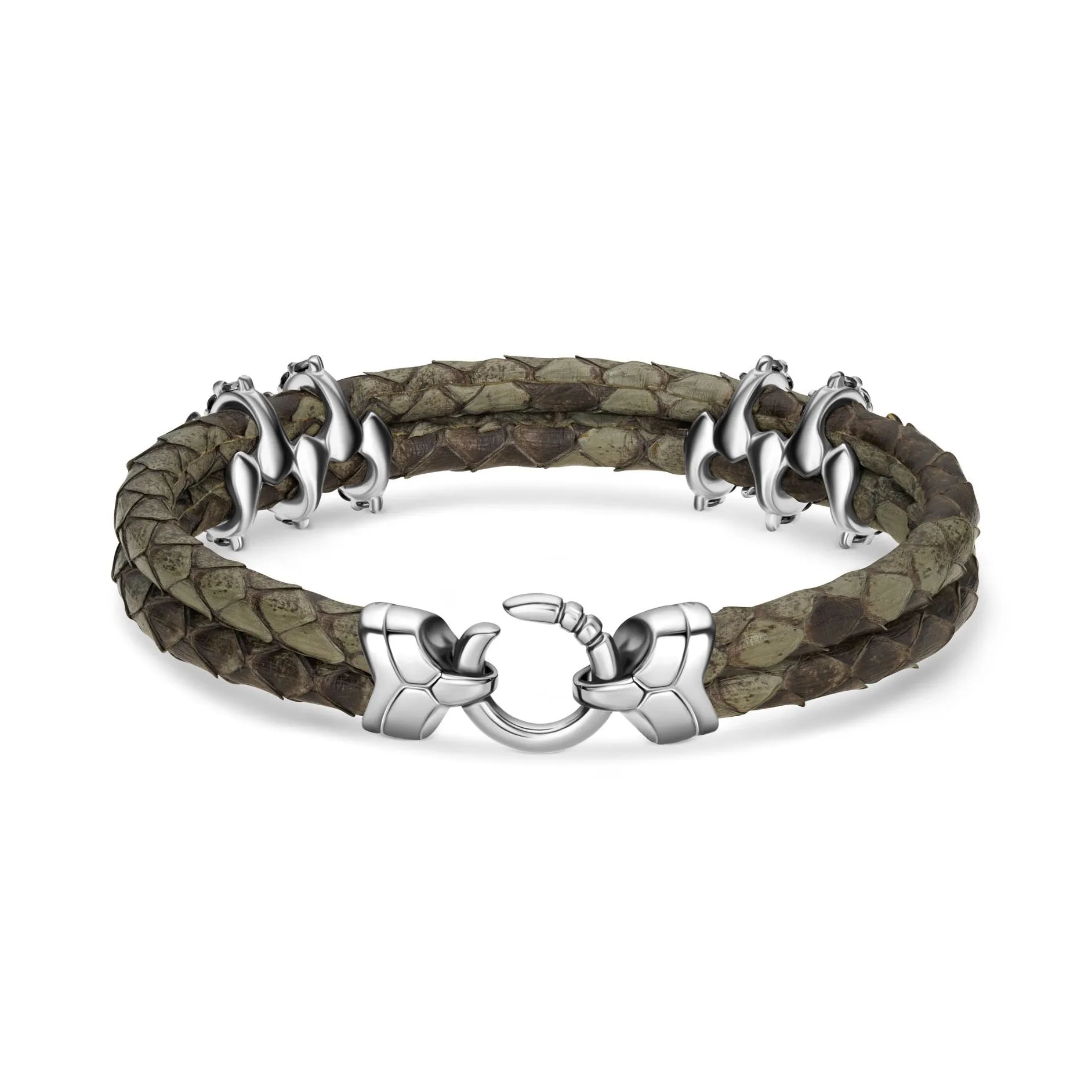 B453P Black Diamonds & Silver on Grey Python Bracelet