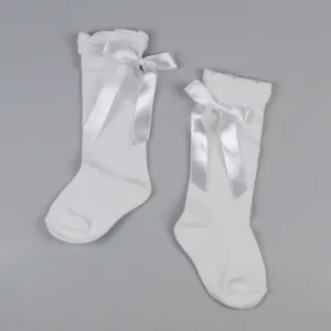 Baby Girl Knee High Bow Socks - White
