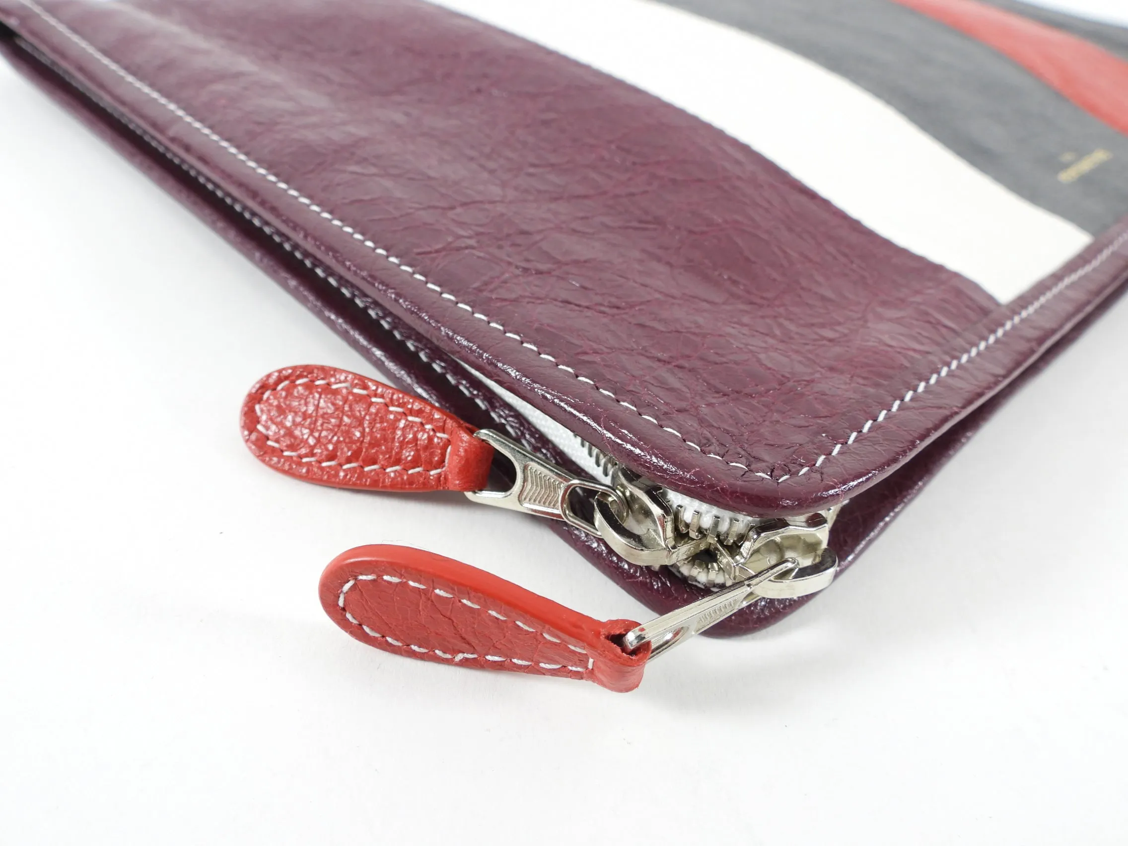 Balenciaga Bazaar Burgundy Stripe Clutch Bag