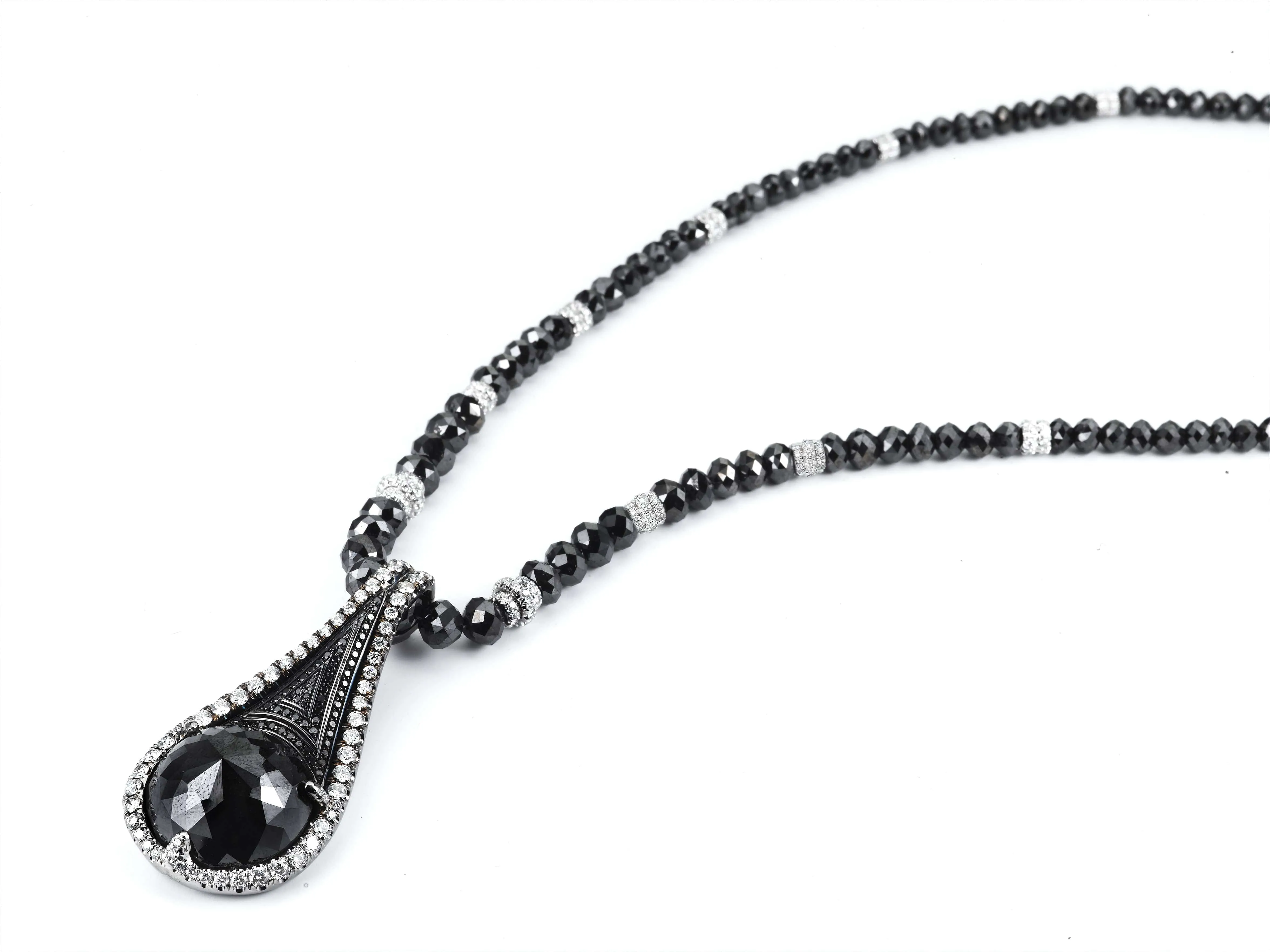 Black Diamond Tear Drop Pendant and Necklace